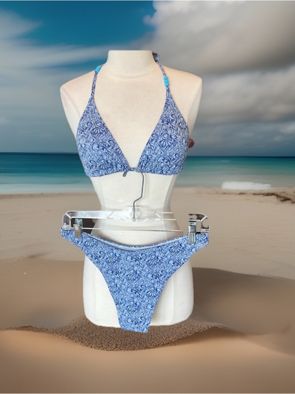 Bikini Set Blue White Print